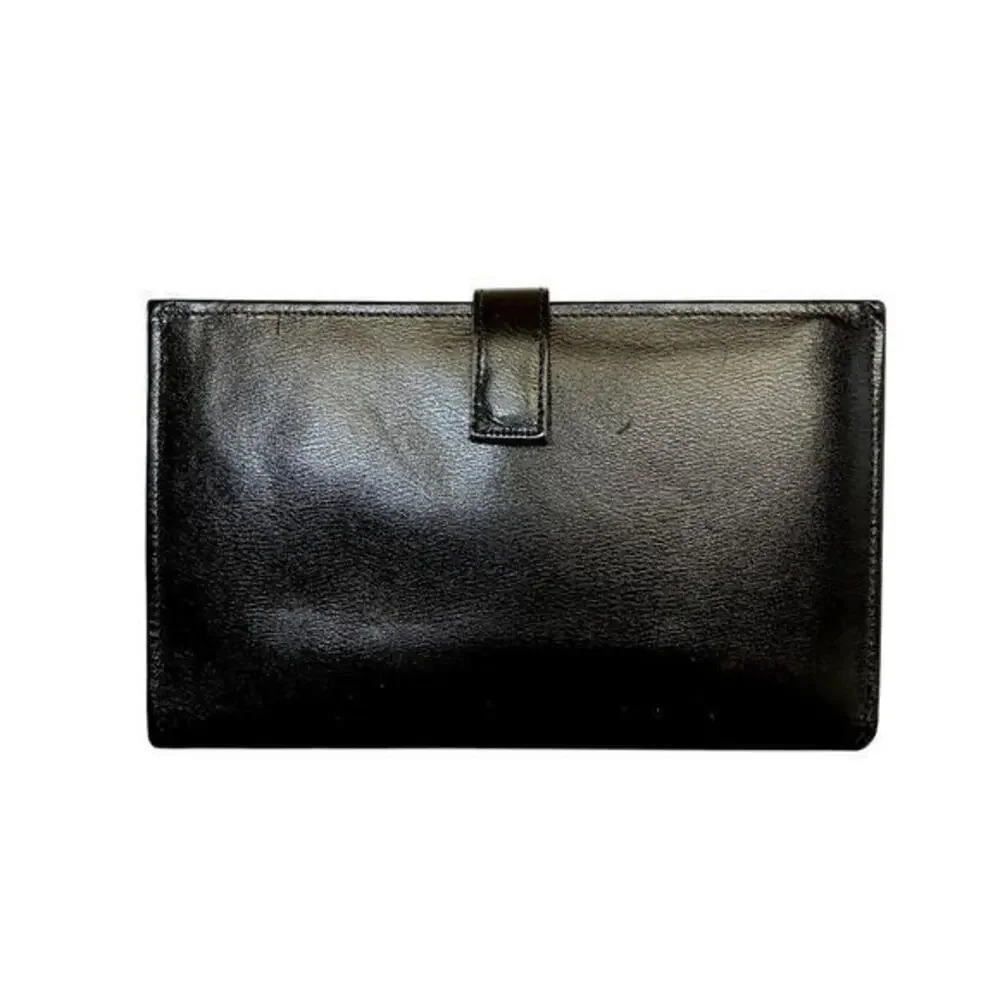 Vintage Black Cowhide Leather Travel Wallet - Unisex Document Organizer
